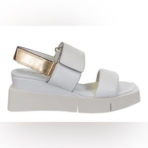 Naked Feet White Platform Wedge Sandals with Gold Metallic Strap: Size 8.5